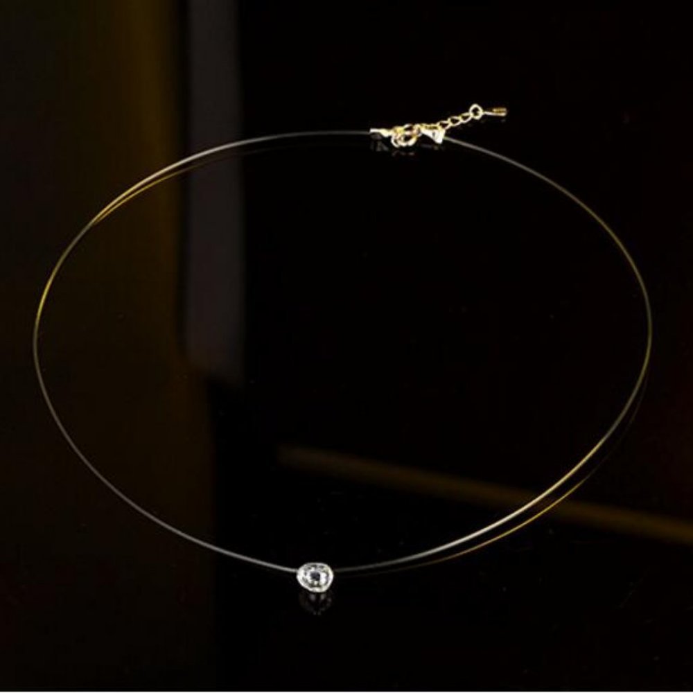 NEW 2CT Solitaire Diamond Invisible Chain Necklace - Picture 4 of 8